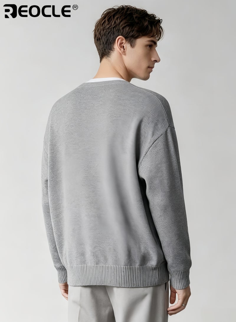 REOCLE Men's Long Sleeve Cardigan with V-Neck Button Design Lightweight Knit Sweater with Casual Comfort for Outdoor Layering - Image 3
