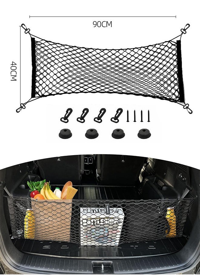 Lemon Automotive Cargo Nets for SUV Trunk Net Organizer for Car,Rear Cargo Net Stretchable,Universal Adjustable Elastic Trunk Cargo Storage Organizer, Double-Layer Storage Nylon Mesh, Auto Supplies  - Image 1