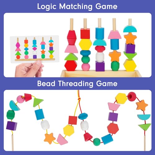 TooyBing Montessori Wooden Lacing Beads Toys for 2 3 4 Year Old Toddler Kids, Sequencing & Stacking Block Toy with Storage Box, STEM Preschool Learning Toys, Christmas Birthday Gifts for Boys Girls - Image 4
