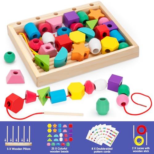 TooyBing Montessori Wooden Lacing Beads Toys for 2 3 4 Year Old Toddler Kids, Sequencing & Stacking Block Toy with Storage Box, STEM Preschool Learning Toys, Christmas Birthday Gifts for Boys Girls - Image 2