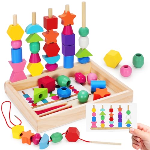 TooyBing Montessori Wooden Lacing Beads Toys for 2 3 4 Year Old Toddler Kids, Sequencing & Stacking Block Toy with Storage Box, STEM Preschool Learning Toys, Christmas Birthday Gifts for Boys Girls - Image 1