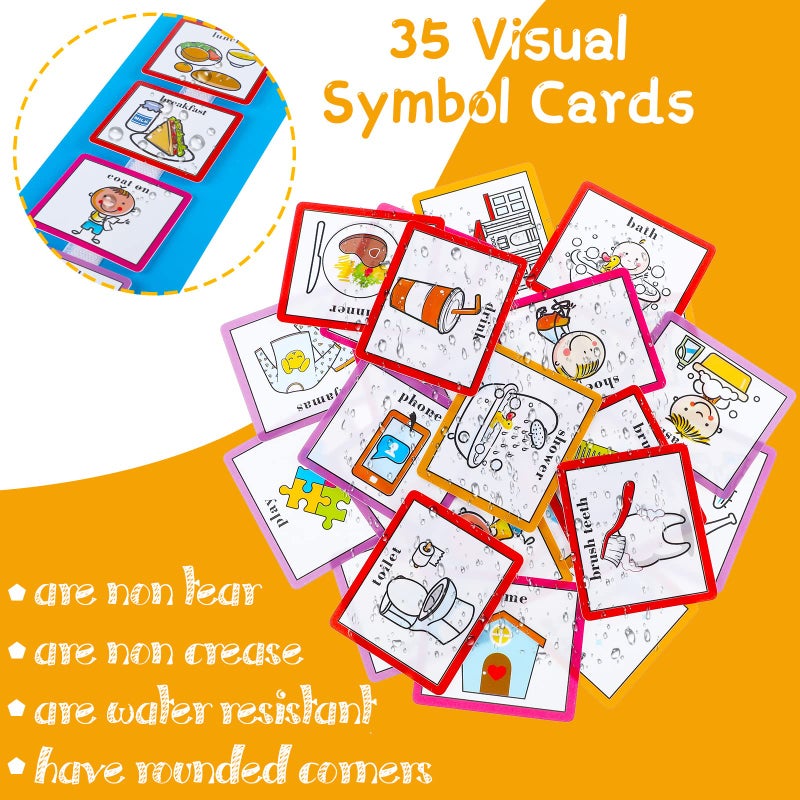 Eersida 35 Pieces Visual Schedule Cards Routine Cards Home Chore Chart Routine Autism Learning Materials with 35 Pieces Hook and Loop Dots(Cute Style,Blue) - Image 4