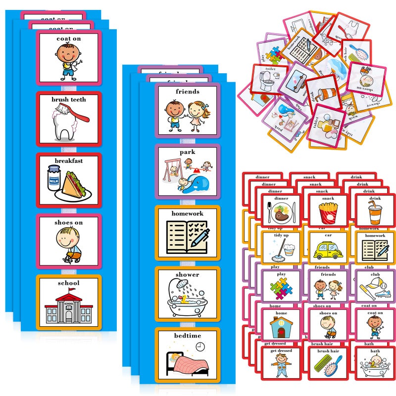 Eersida 35 Pieces Visual Schedule Cards Routine Cards Home Chore Chart Routine Autism Learning Materials with 35 Pieces Hook and Loop Dots(Cute Style,Blue) - Image 1