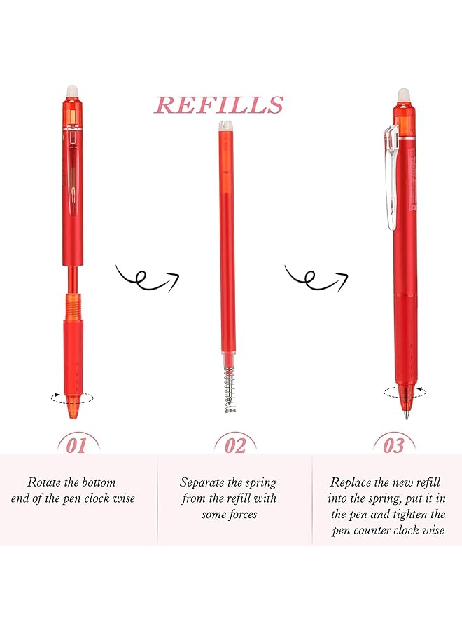 erorex Erasable Pen Refills 7 Assorted Colors Gel Ink Refills Medium Fine Point Erasable Pens Refill Compatible With Retractable Click Pens Erasable Pens For Writing Planner Fine Point 0.7 Mm 14 Pcs  - Image 4