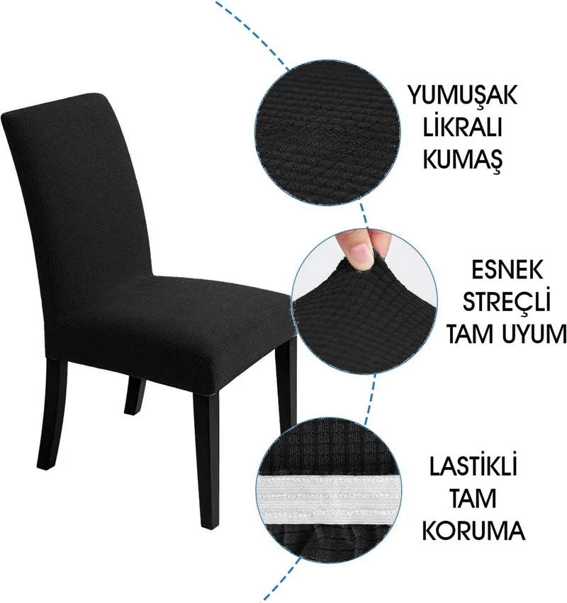 فايند Liski Esenk Chair Cover Square Pattern Stretch Elastic Mutak Chair Cover 1-pc Black Color