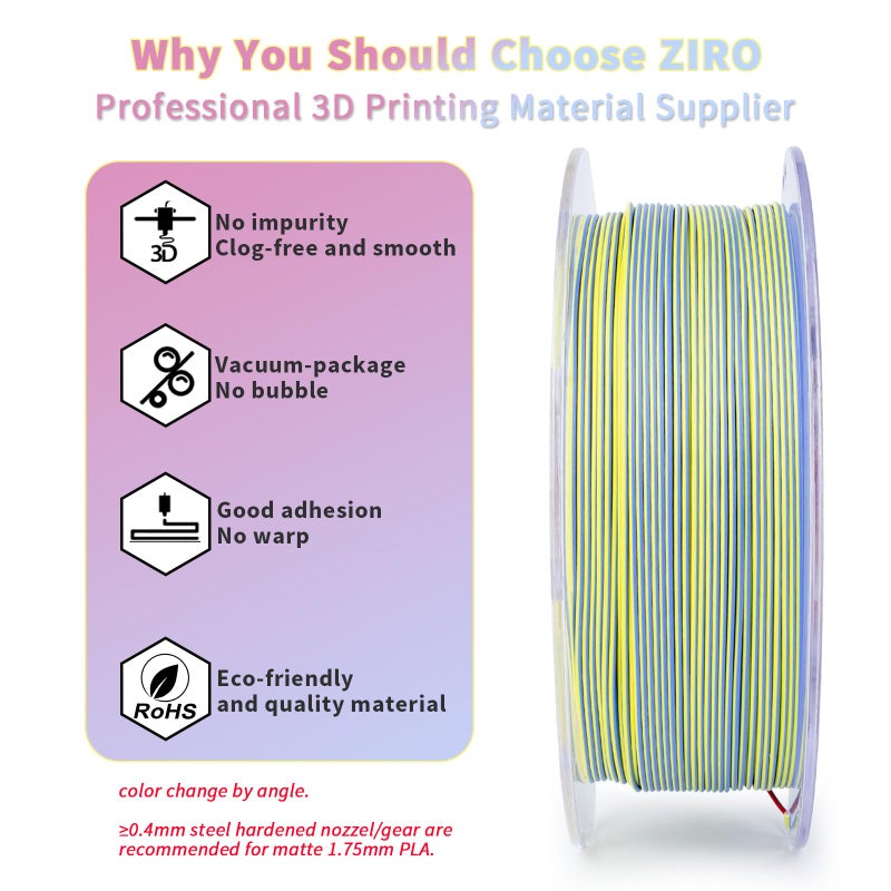 ZIRO Matte 3-in-1 Color Change PLA Filament 1.75mm, Magic Discoloration 3D Printer Filament, Different Color Coextrusion Chrome 3D Material, Fit Most FDM 3D Printers,1KG/2.2lb Spool, Neon - Image 3