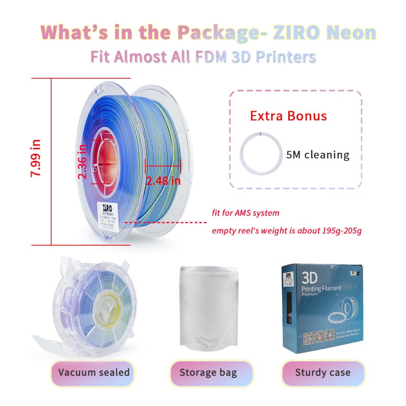 ZIRO Matte 3-in-1 Color Change PLA Filament 1.75mm, Magic Discoloration 3D Printer Filament, Different Color Coextrusion Chrome 3D Material, Fit Most FDM 3D Printers,1KG/2.2lb Spool, Neon - Image 5