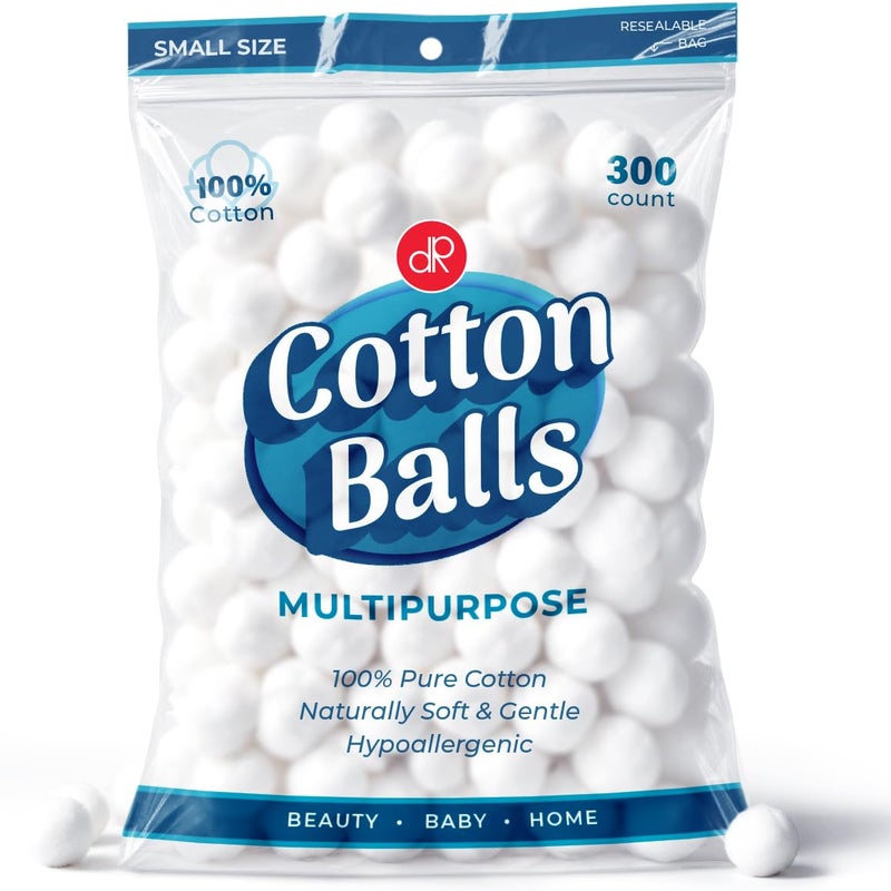 DecorRack 300 Small Cotton Balls for MakeUp Nail Polish Removal Pet Care Applying Oil Lotion or Powder Made from 100 Pure Natural Cotton Soft and Absorbent for Household Needs 300 Count