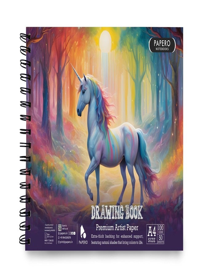 PaperO A4 Sketch Book for Drawing | 100 GSM Thick Paper | 100 Pages(50 Sheets) | Spiral Wire-O Bound | Art Sketching for Artists, Kids & Adults | Unicorn Cover Design - Image 1