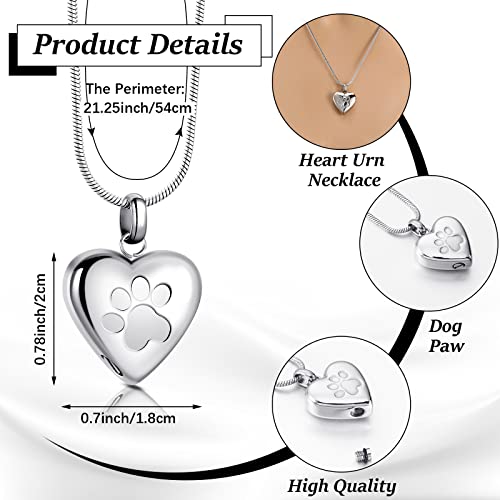 Jetec 3 Pcs Pet Ashes Necklace for Dogs Urns Cremation Jewelry Paw Print Heart Stainless Steel Pendant Memorial Ashes Necklace with Filling Kit Keepsake Jewelry for Pet Dog Cats Keepsake - Image 3