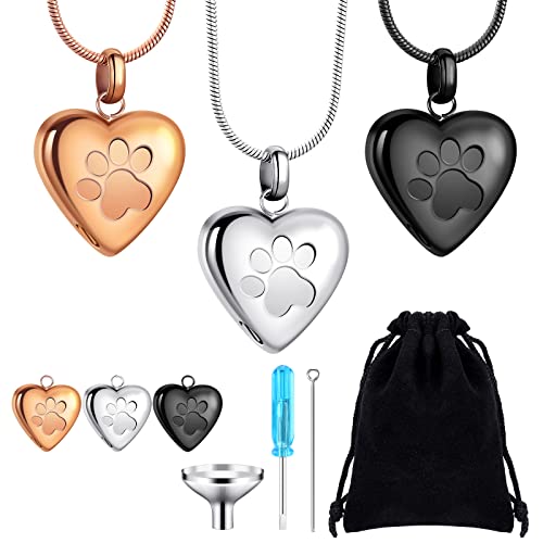Jetec 3 Pcs Pet Ashes Necklace for Dogs Urns Cremation Jewelry Paw Print Heart Stainless Steel Pendant Memorial Ashes Necklace with Filling Kit Keepsake Jewelry for Pet Dog Cats Keepsake - Image 1
