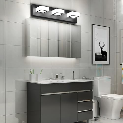 Ralbay Black Bathroom Vanity Lights 3 Lights Acrylic Modern LED Black Vanity Lights for Bathroom (Natural White Light) - Image 3