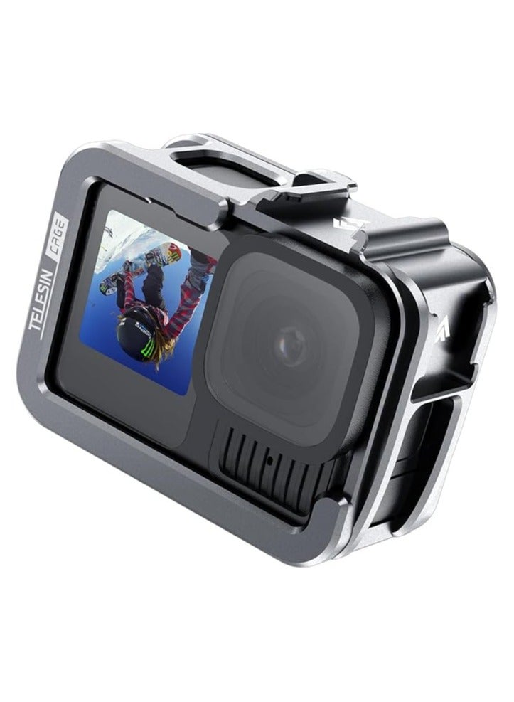TELESIN TELESIN S6-FMS-15-TGP Updated Metal Protective Housing Frame for GoPro Hero 13/12/11/10/9 – Rugged Aluminum Cage with Cold Shoe Mount & Quick Release Base - Image 1