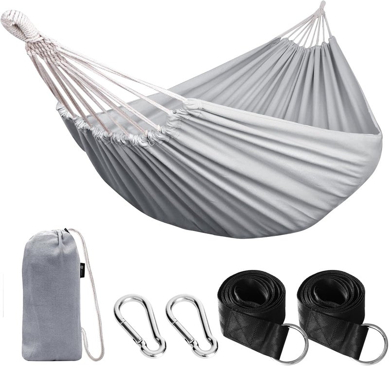 Anyoo Cotton Hammock Portable Camping Hammocks for Hanging Sturdy Garden Comfortable Fabric Hammock with Tree Straps Up to 660lbs with Travel Bag for Camping Outdoor/Indoor Patio Backyard - Image 1