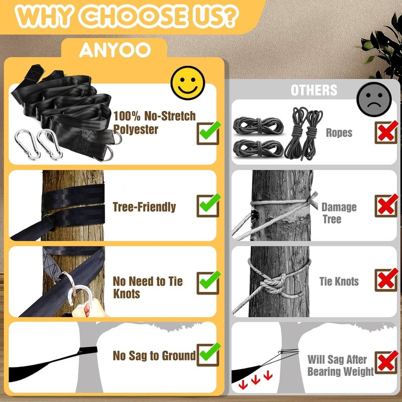 Anyoo Cotton Hammock Portable Camping Hammocks for Hanging Sturdy Garden Comfortable Fabric Hammock with Tree Straps Up to 660lbs with Travel Bag for Camping Outdoor/Indoor Patio Backyard - Image 5