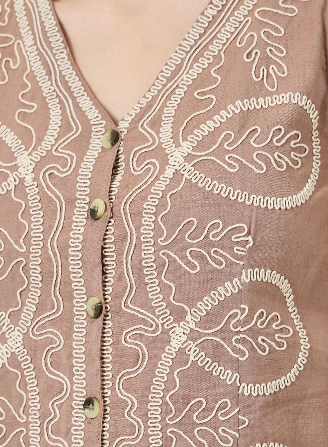 Styli  Women Beige Dori Embroidered Waistcoat for Women | Best Price UAE
