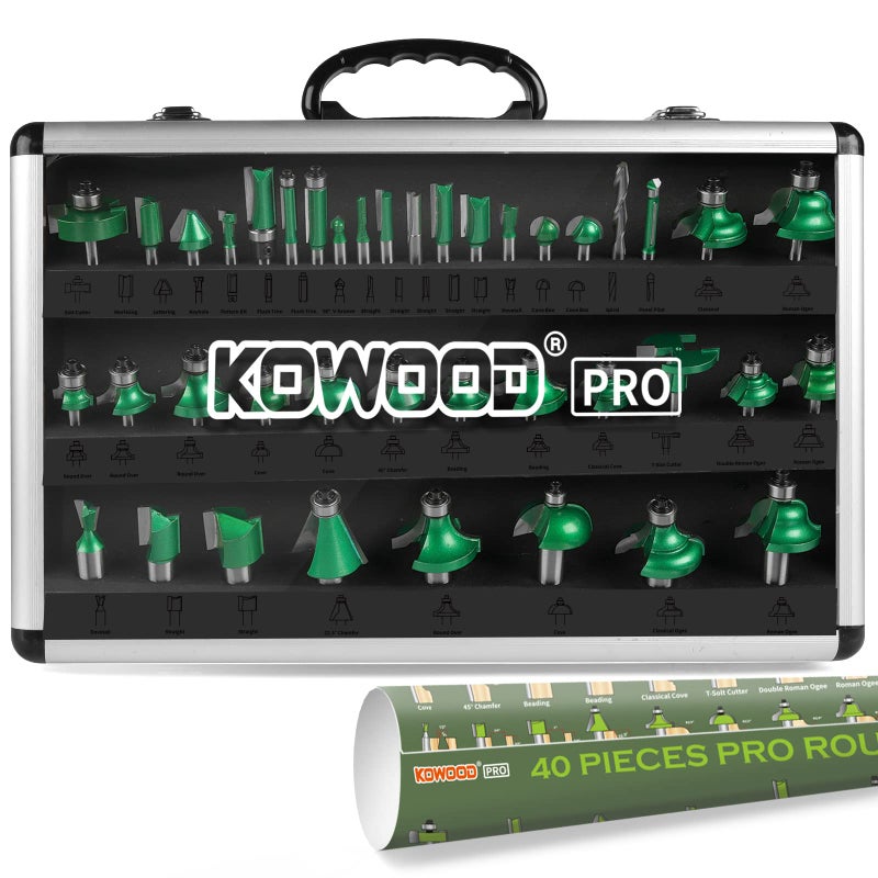 KOWOOD Pro Router Bits Sets of 40 Pieces 14 Inch Shank and 12 Inch Shank Professional Woodworking Tools