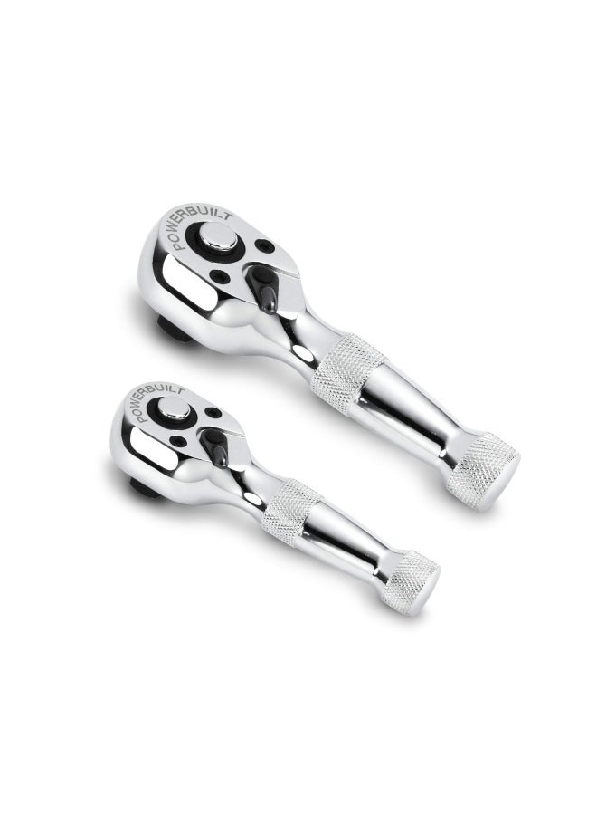 Powerbuilt 640927 1 4-Inch And 3 8-Inch Stubby Ratchet Set  2-Piece Silver - Image 1