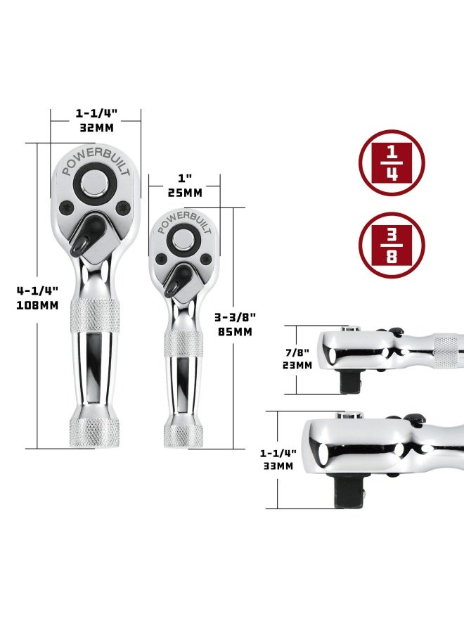 Powerbuilt 640927 1 4-Inch And 3 8-Inch Stubby Ratchet Set  2-Piece Silver - Image 3