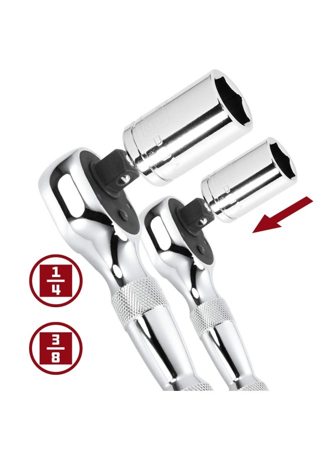 Powerbuilt 640927 1 4-Inch And 3 8-Inch Stubby Ratchet Set  2-Piece Silver - Image 2