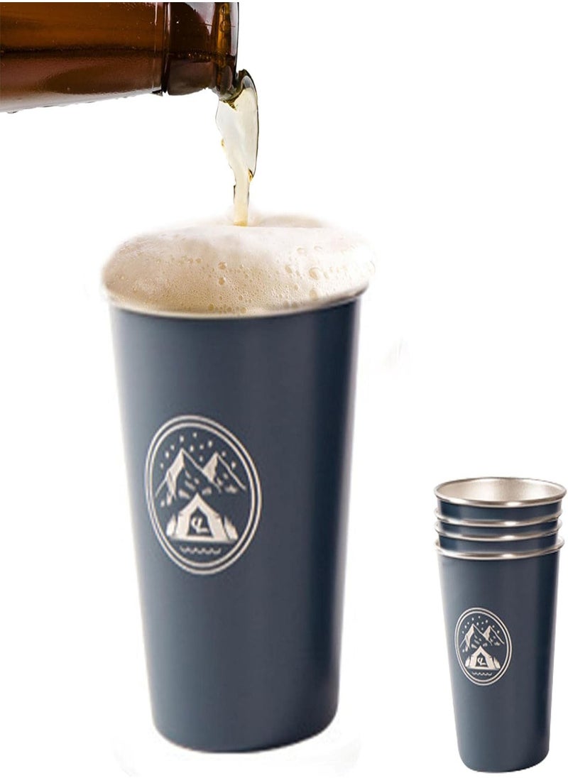 GGOOT - Milkshake Cups Stainless Steel,4 Pack Stackable Pint Cups | Camping Cups, Water Tumbler Stackable Metal Drinking Glasses for Camping, Outdoors - Image 1