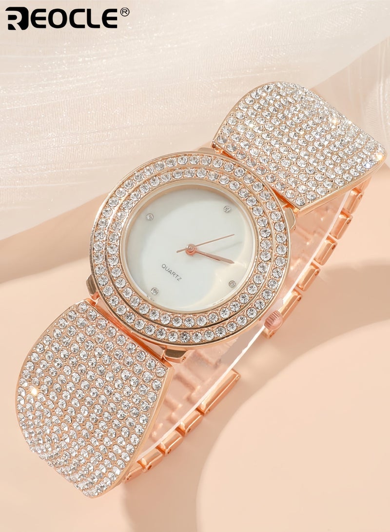 REOCLE Women's Diamond Watch Luxury Bling Classic Watch Rhinestone Watches with Imported Movement & Shell-shaped Diamond-set Strap & Everyday Water Resistance - Image 4