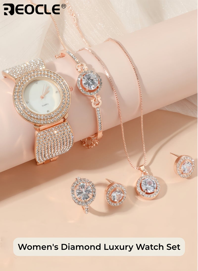 REOCLE Women's Diamond Watch Luxury Bling Classic Watch Rhinestone Watches with Imported Movement & Shell-shaped Diamond-set Strap & Everyday Water Resistance - Image 1