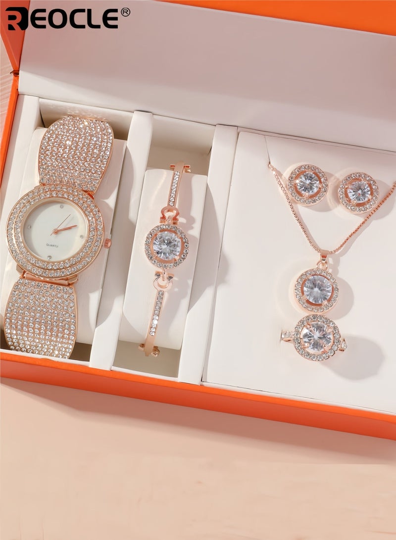 REOCLE Women's Diamond Watch Luxury Bling Classic Watch Rhinestone Watches with Imported Movement & Shell-shaped Diamond-set Strap & Everyday Water Resistance - Image 3