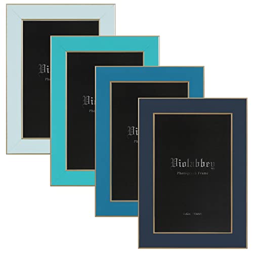 VIOLABBEY 4x6 Picture Frames Set of 4 Colorful Photo Frame of Modern Style High Definition Tempered Real Glass Wall Mounted or Tabletop Display Blue Series