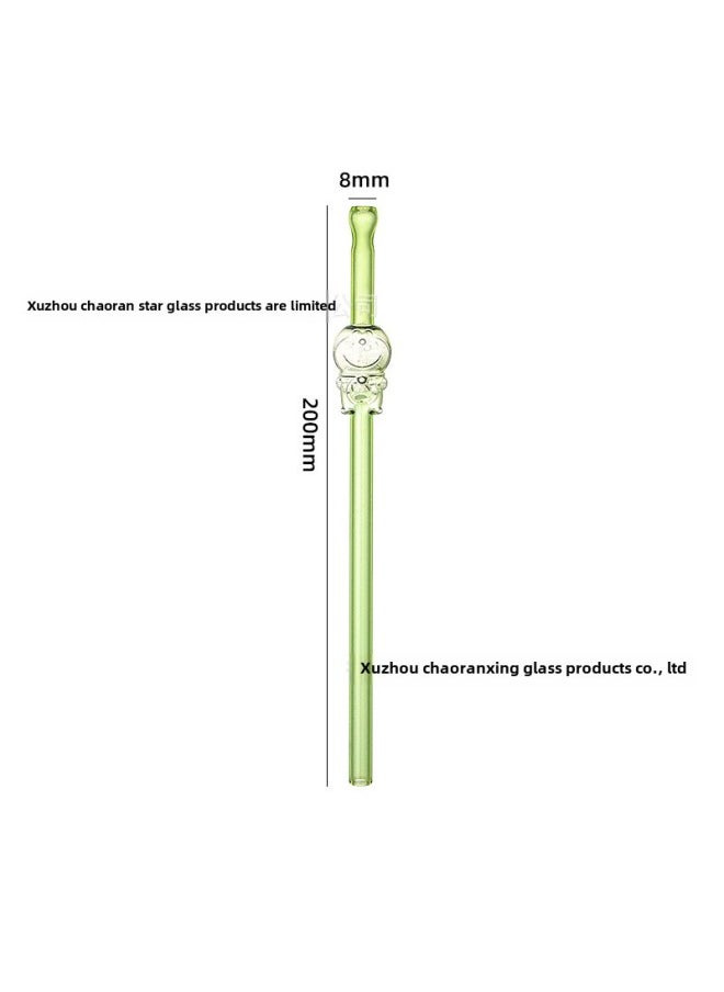 Generic - Long Bored Silicone Straw Cat Mouth Colorful Glass Straw Cartoon High Borosilicate Glass Creative Milk Tea Beverage Straw-Color:Green - Image 1