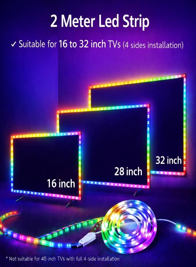 الجستو إضاءة خلفية تلفزيون LED RGB من جيستو بطول مترين مع تطبيق وجهاز تحكم عن بعد | مزامنة الموسيقى، بلوتوث، 16 مليون لون | إضاءة خلفية تعمل بمنفذ USB 5 فولت لأجهزة التلفزيون من 16 إلى 32 بوصة | شريط إضاءة محيطية للكمبيوتر، غرفة النوم، الألعاب - Image 3