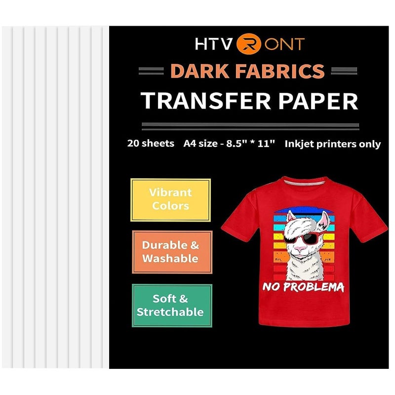 HTVRONT Heat Transfer Paper for T Shirts 20 Sheets 85 X 11 Printable Heat Transfer Vinyl Vivid Color Durable Iron on Transfer Paper for Dark Fabric