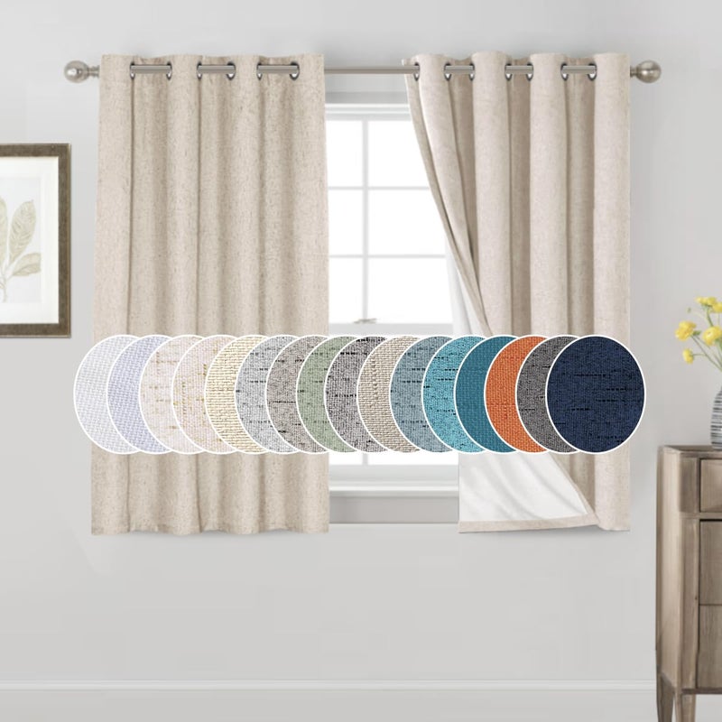 PrinceDeco Blackout Curtains for Bedroom 100 Black Out Curtains 54 Inch Long Anti Rust Grommet Thermal Insulated Drapes Privacy Protection 2 Panels Set52 W x 54 LNatural