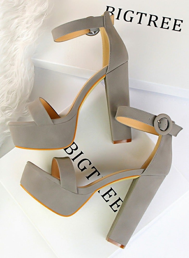 BIGTREE Women's Thick Heeled High Heels With Waterproof Platform Open Toe Chunky Heel Sandals Shoes With Adjustable Buckle Gray - Image 3