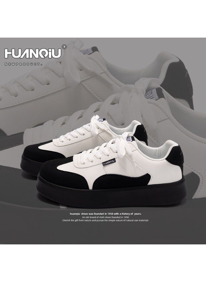 HUANQIU 1958 Black & White Platform Sneakers Unisex Suede Leather Casual Daily Trainers - Image 1