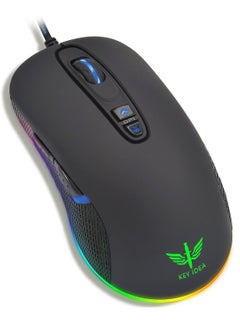KEY IDEA G10S Gaming Mouse - OMRON (20M) Micro Switch - AVAGO 3050 4000DPI Optical (1000 Hz Polling Rate / 60IPS / 20G)- RGB LED Lights - 6 Buttons - Non-Slip Wired Ergonomic Mouse For MMO ,RTS,FPS , MOBA Games | Black