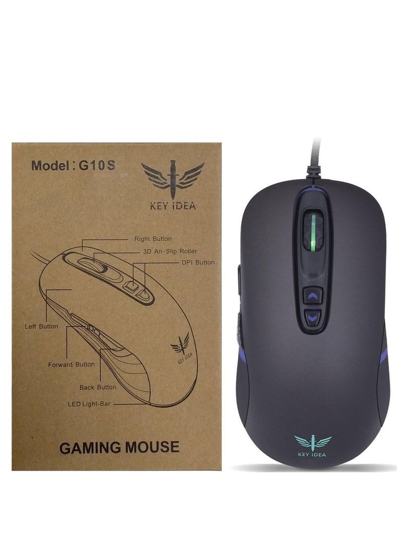 Generic - KEY IDEA G10S Gaming Mouse - OMRON (20M) Micro Switch - AVAGO 3050 4000DPI Optical (1000 Hz Polling Rate / 60IPS / 20G)- RGB LED Lights - 6 Buttons - Non-Slip Wired Ergonomic Mouse For MMO ,RTS,FPS , MOBA Games | Black - Image 1
