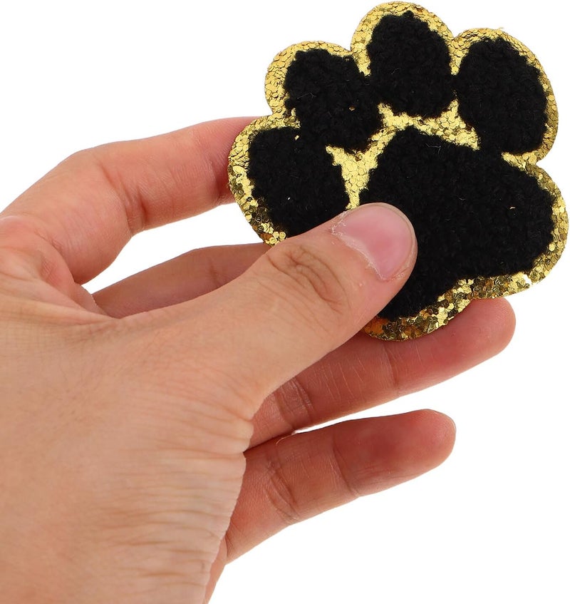 16pcs Iron-on Dog Paw Embroidered Applique Patches with Silver Edges for DIY Sewing Self Adhesion Pet Paw Print Repair Patch Set for Jackets Bags Jeans - Image 4