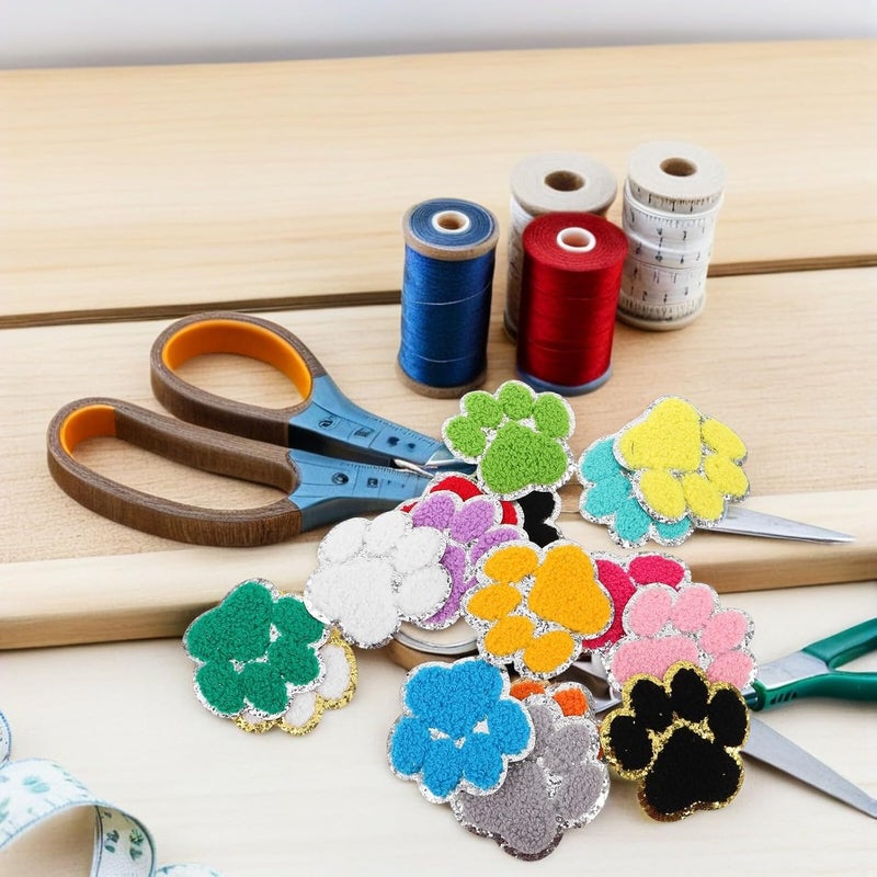 16pcs Iron-on Dog Paw Embroidered Applique Patches with Silver Edges for DIY Sewing Self Adhesion Pet Paw Print Repair Patch Set for Jackets Bags Jeans - Image 5