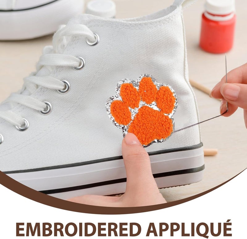 16pcs Iron-on Dog Paw Embroidered Applique Patches with Silver Edges for DIY Sewing Self Adhesion Pet Paw Print Repair Patch Set for Jackets Bags Jeans - Image 3