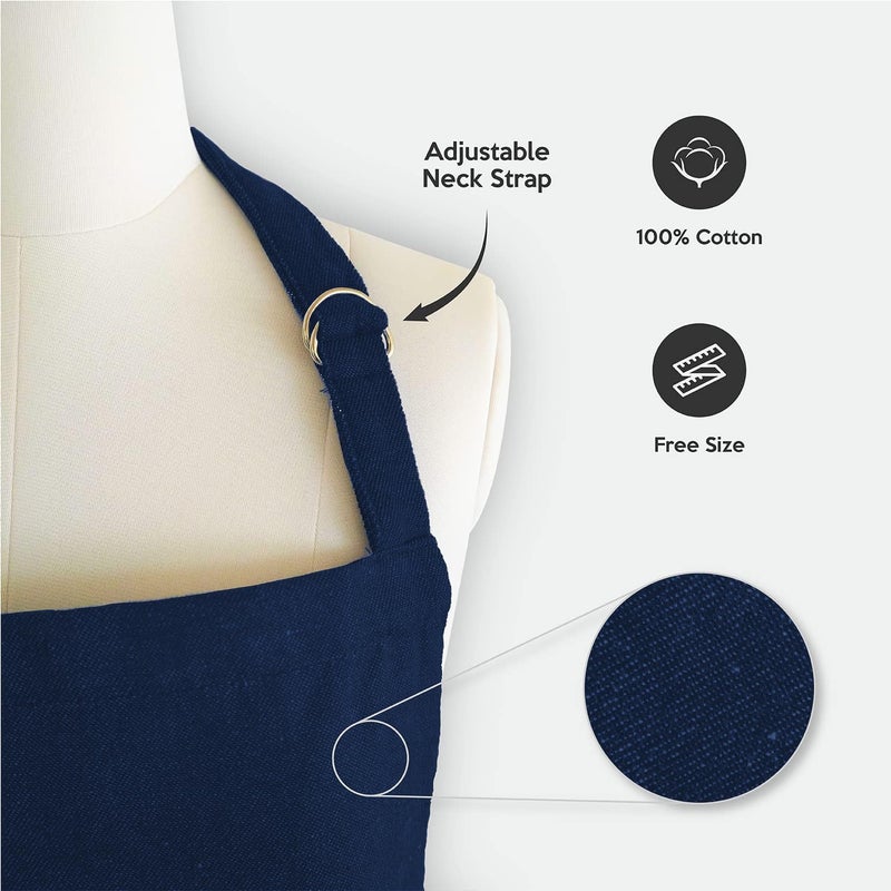 Ecotribe 100% Cotton Apron for Kitchen-Adjustable Belt-Unisex Apron with Utility Pocket-Cooking Kitchen Apron-Free Size - Image 4