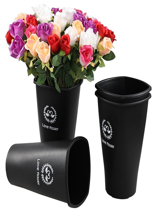 Pekky Black Plastic Flower Bucket, Small Floral Buckets for Cut Flowers, 4-Pack - Image 1