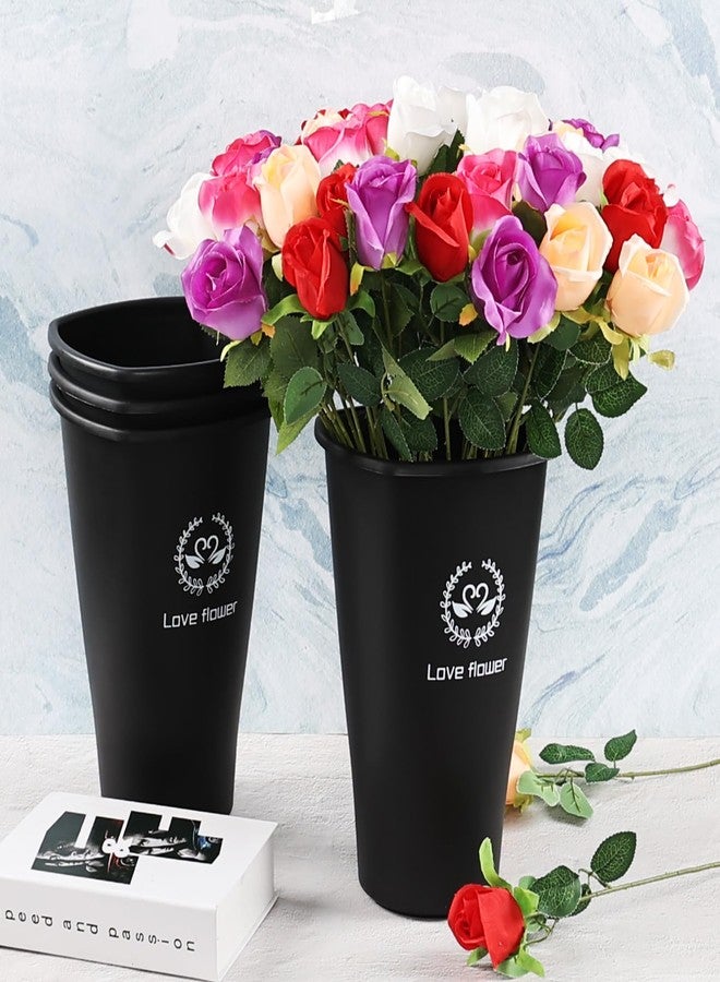 Pekky Black Plastic Flower Bucket, Small Floral Buckets for Cut Flowers, 4-Pack - Image 3