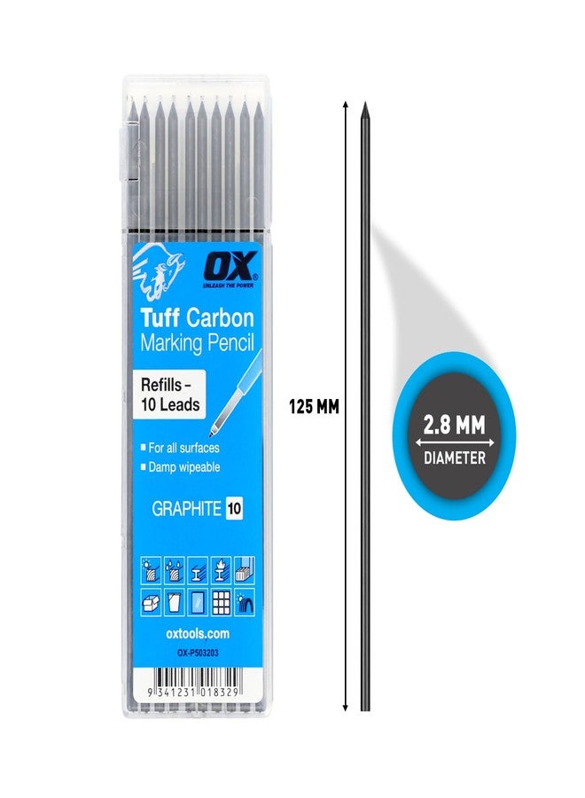 OX Tools 2.88 mm Tuff Carbon Marking Carpenter Pencil Lead Refills – 10 Pack Break Resistant Graphite Replacements for Construction, Woodworking & Deep‑Hole Mechanical Pencils - Image 2