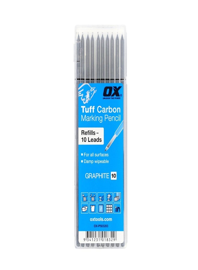 OX Tools 2.88 mm Tuff Carbon Marking Carpenter Pencil Lead Refills – 10 Pack Break Resistant Graphite Replacements for Construction, Woodworking & Deep‑Hole Mechanical Pencils - Image 1