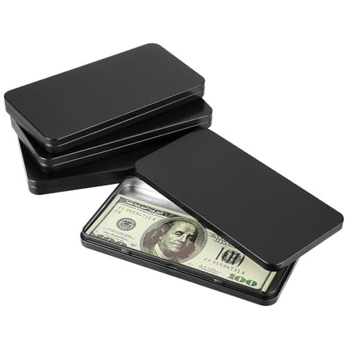 Hipiwe Metal Rectangular Cash Box with Lid 4 Packs Currency Tray Money Holder Black Metal Empty Box Container Small Dollar Bill Storage Tin Box for Cash Coin Jewelry Stamps Organizer - Image 1