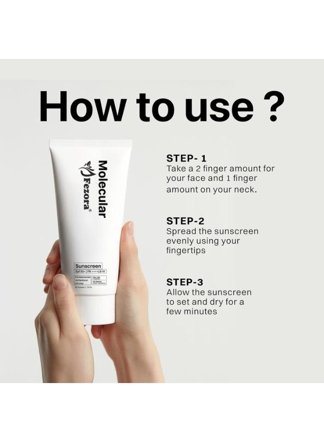 Fezora Molecular 5% Niacinamide Moisturizing Gel Sunscreen,Spf 50+ Pa++++|Clinically Tested In Usa|For Oily, Dry, Sensitive, Combination, Dull, Acne Prone Skin|8 Hr Protection|For Men & Women|50G - Pack OF 2 - Image 3