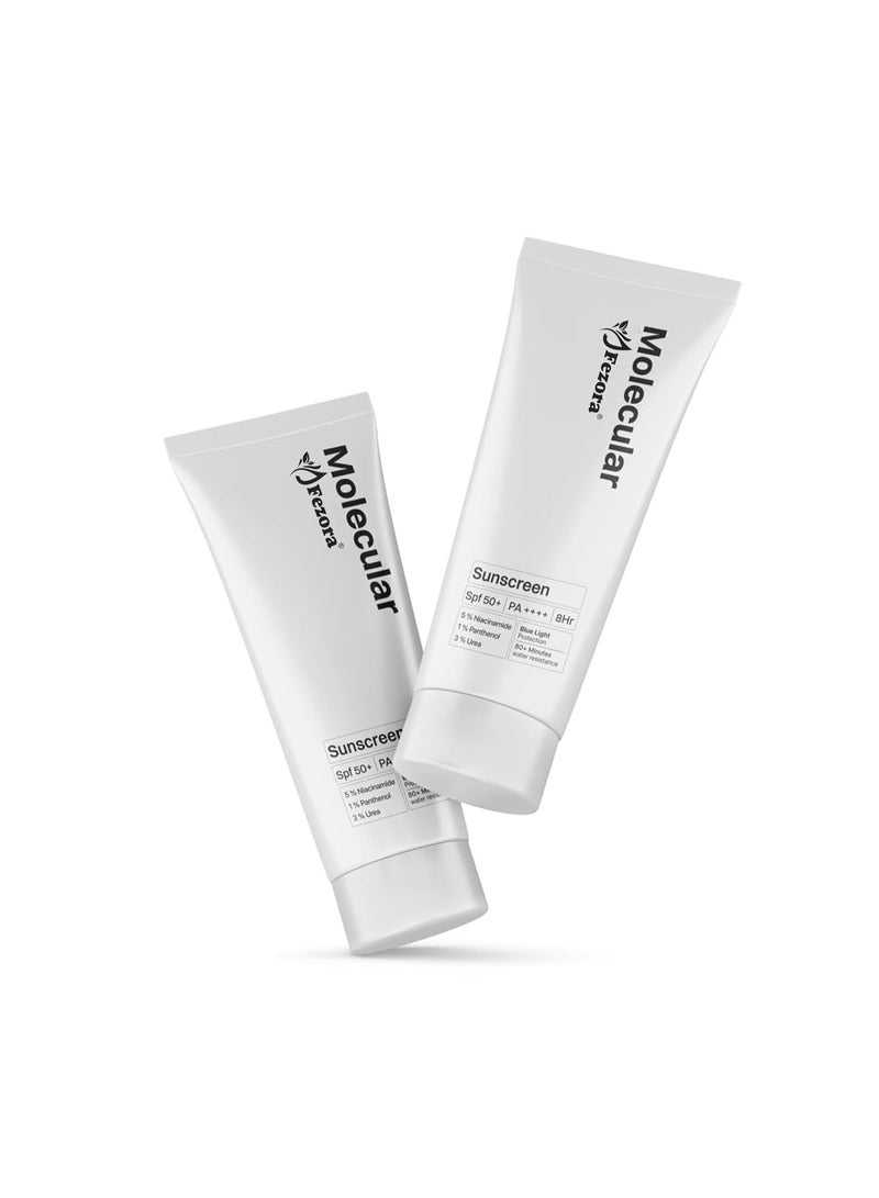 Fezora Molecular 5% Niacinamide Moisturizing Gel Sunscreen,Spf 50+ Pa++++|Clinically Tested In Usa|For Oily, Dry, Sensitive, Combination, Dull, Acne Prone Skin|8 Hr Protection|For Men & Women|50G - Pack OF 2 - Image 1