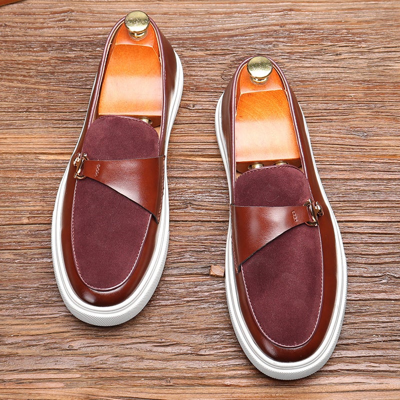British Retro Men'S Loafers Metal Horsebit One-Leg White Thick-Soled Casual Beanie Shoes For Men - Image 1