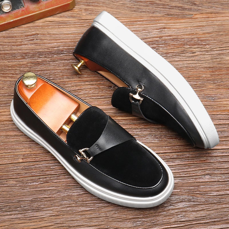 British Retro Men'S Loafers Metal Horsebit One-Leg White Thick-Soled Casual Beanie Shoes For Men - Image 4